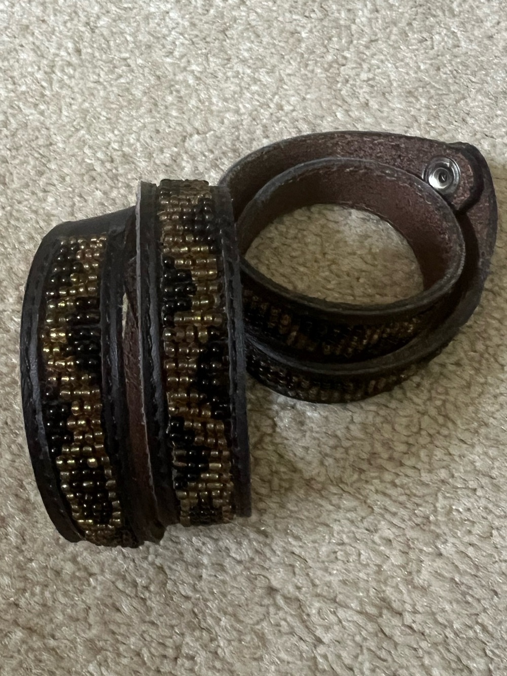 Women's Black Leather Wrap Bracelets with Gold Beaded Detail